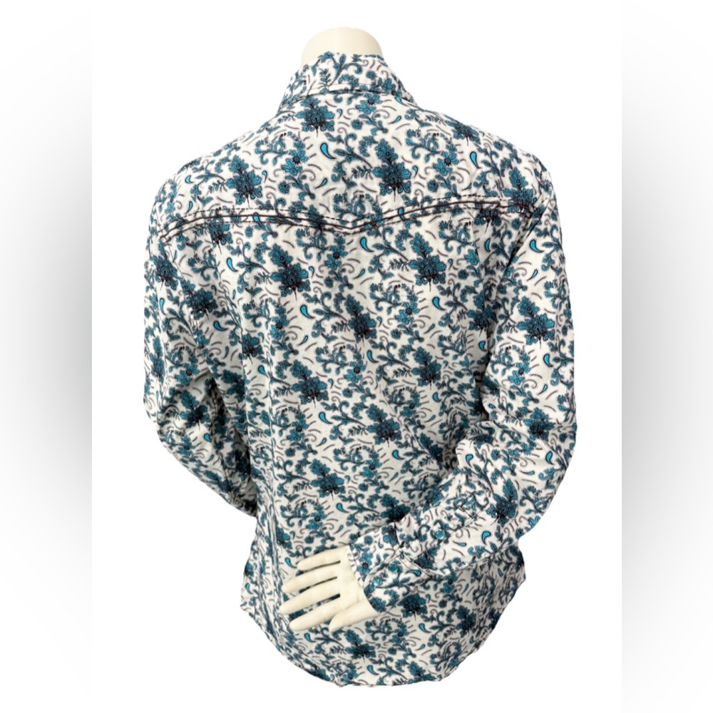 Cowgirl Hardware Western Shirt Women’s L Blue Floral Paisley Snap Button - Picture 2 of 8